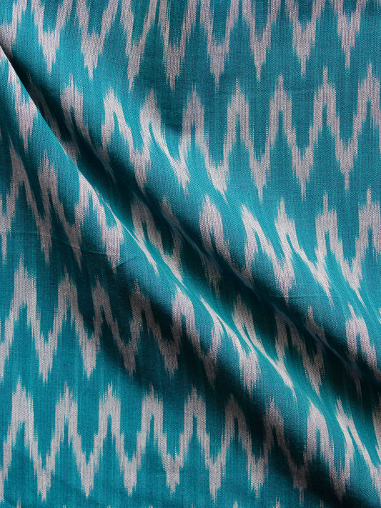 Teal Green Grey Hand Woven Ikat Cotton Fabric Per Meter - F002F1421