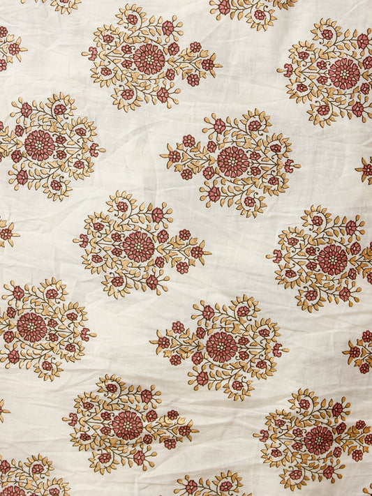 White Mustard Plum Hand Block Printed Cotton Fabric Per Meter - F001F1888