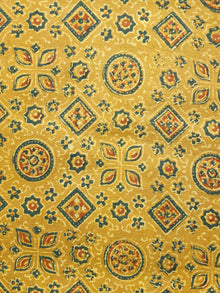 Yellow Green Coral Ajrakh Hand Block Printed Cotton Fabric Per Meter - F003F1524