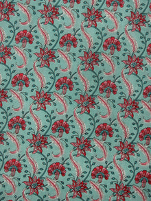 Light Green Red Pink Hand Block Printed Cotton Fabric Per Meter - F001F2013