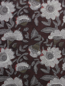 Reddish Brown Ivory Grey  Hand Block Printed Cotton Fabric Per Meter - F001F1136