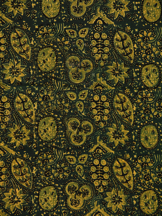 Green Yellow Ajrakh Block Printed Cotton Fabric Per Meter - F003F1754