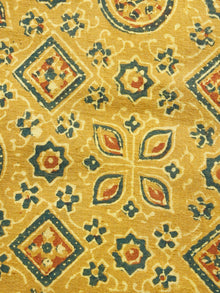 Yellow Green Coral Ajrakh Hand Block Printed Cotton Fabric Per Meter - F003F1524