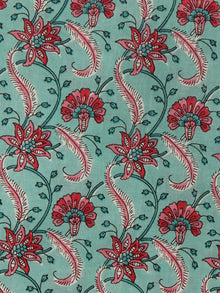 Light Green Red Pink Hand Block Printed Cotton Fabric Per Meter - F001F2013