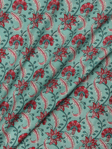 Light Green Red Pink Hand Block Printed Cotton Fabric Per Meter - F001F2013