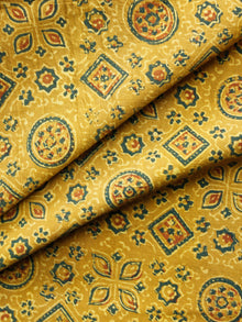 Yellow Green Coral Ajrakh Hand Block Printed Cotton Fabric Per Meter - F003F1524