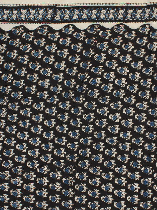 Black Indigo Ivory Hand Block Printed Cotton Fabric Per Meter - F001F2260