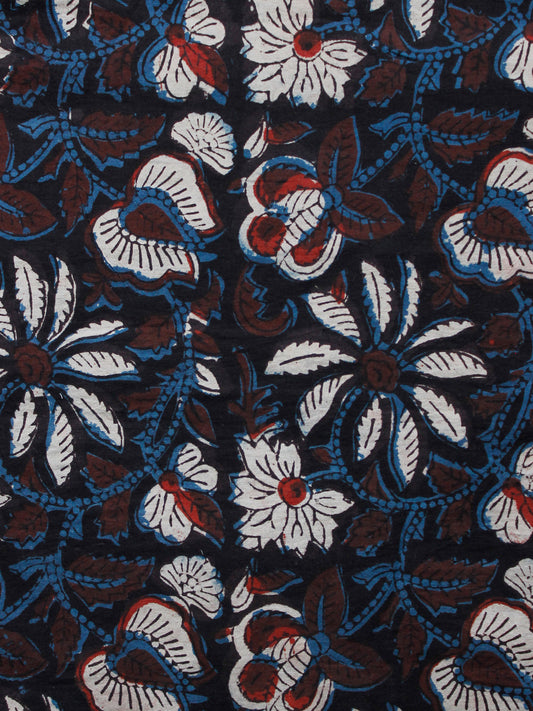 Black Brown Indigo White Hand Block Printed Cotton Fabric Per Meter - F001F1352