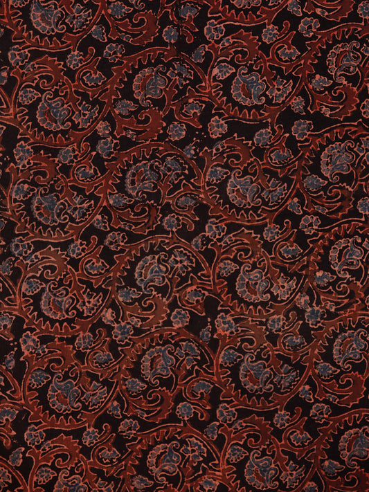 Black Rust Blue Ajrakh Block Printed Cotton Fabric Per Meter - F003F1755