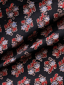 Black Ivory Red Blue Ajrakh Hand Block Printed Cotton Fabric Per Meter - F003F1596