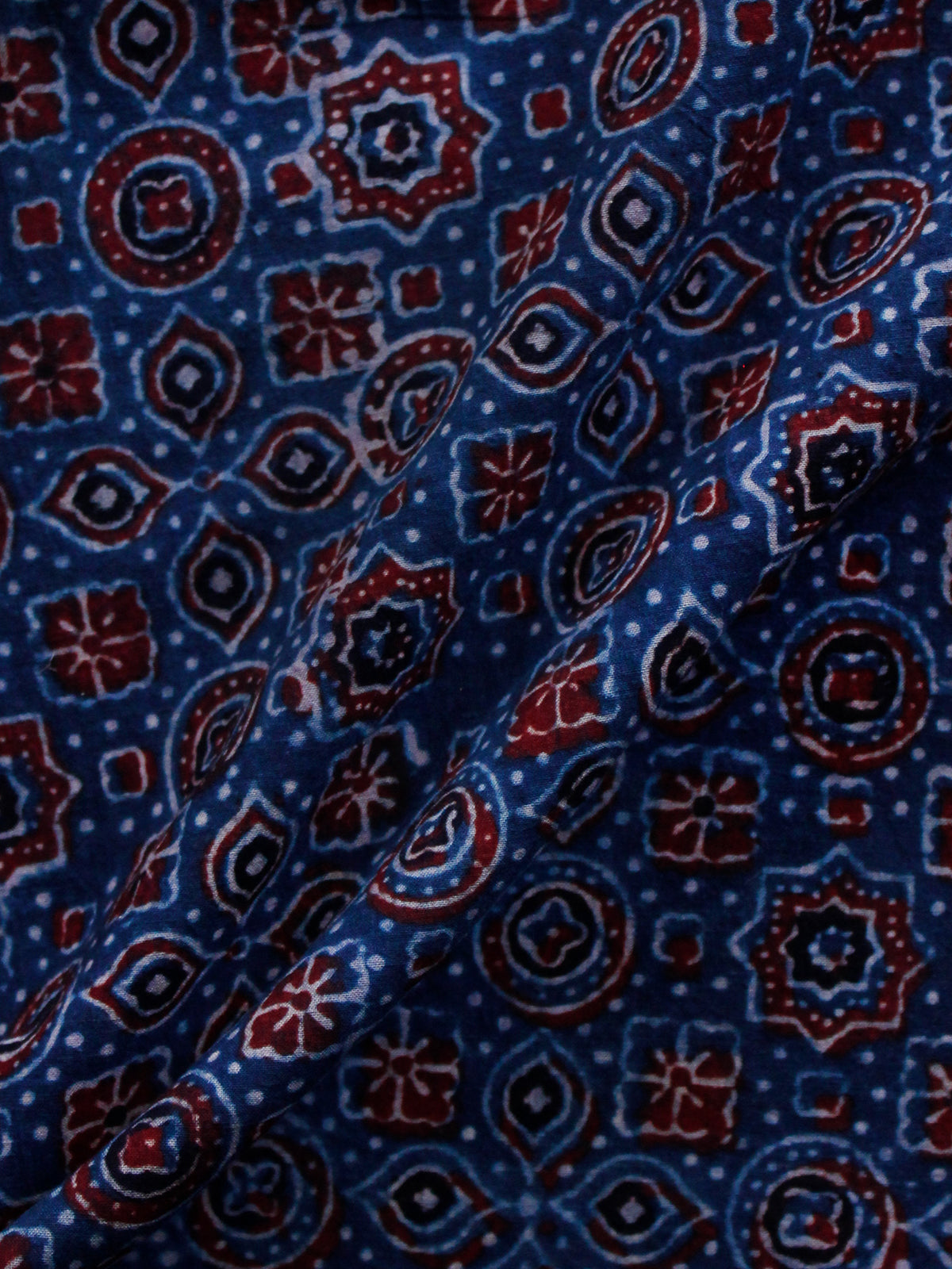 Indigo Maroon Black Ajrakh Hand Block Printed Cotton Blouse Fabric - BPA0126