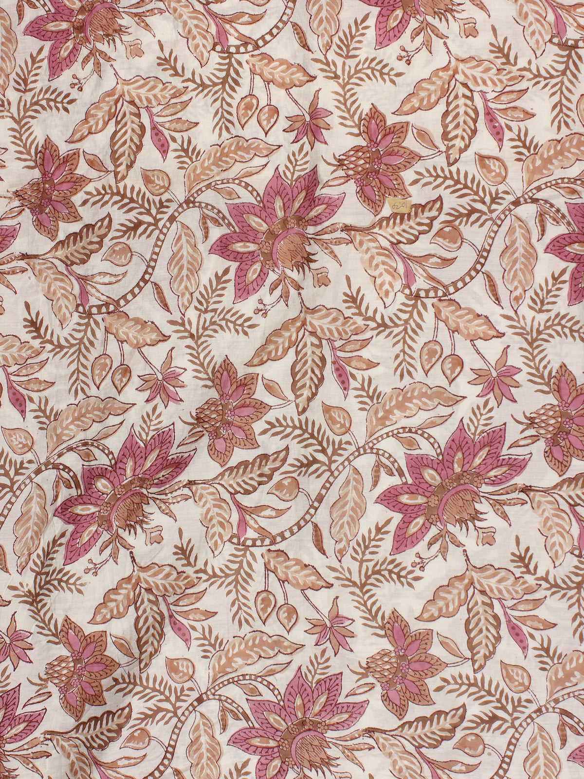 White Tan Brown Pink Hand Block Printed Cotton Fabric Per Meter - F001F2316