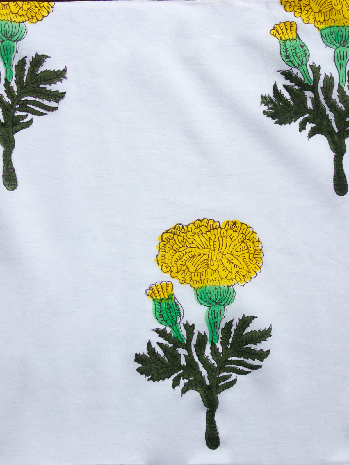 White Golden Yellow Green Hand Block Printed Cotton Fabric Per Meter - F001F1501