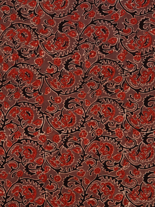 Brown Maroon Black Ajrakh Block Printed Cotton Fabric Per Meter - F003F1756