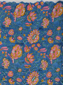 Blue Pink Yellow Hand Block Printed Cotton Fabric Per Meter - F001F2281