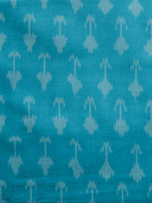 Teal Blue Ivory Pochampally Hand Weaved Ikat Mercerised Cotton Fabric Per Meter - F002F1040