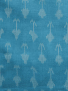 Teal Blue Ivory Pochampally Hand Weaved Ikat Mercerised Cotton Fabric Per Meter - F002F1040