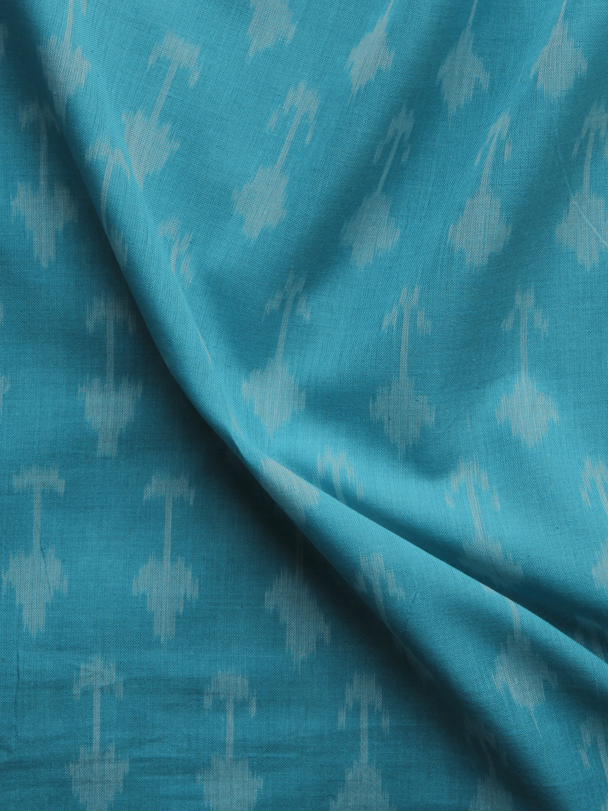 Teal Blue Ivory Pochampally Hand Weaved Ikat Mercerised Cotton Fabric Per Meter - F002F1040