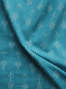 Teal Blue Ivory Pochampally Hand Weaved Ikat Mercerised Cotton Fabric Per Meter - F002F1040