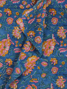 Blue Pink Yellow Hand Block Printed Cotton Fabric Per Meter - F001F2281