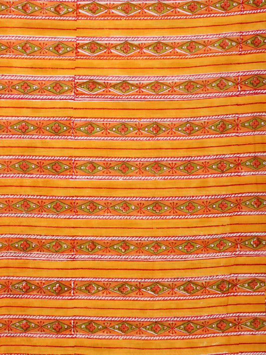 Yellow Red Green Hand Block Printed Cotton Fabric Per Meter - F001F2226