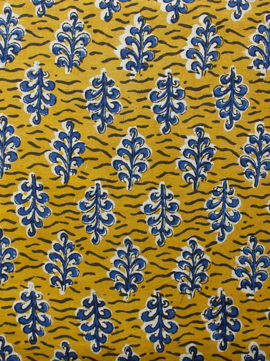 Mustard Indigo Black Ivory Hand Block Printed Cotton Fabric Per Meter - F001F1354