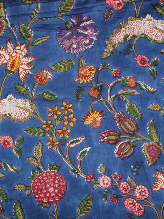 Royal Blue Pink Yellow Hand Block Printed Cotton Fabric Per Meter - F001F2181