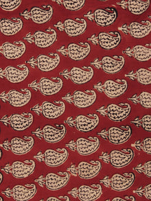 Maroon Beige Black Hand Block Printed Cotton Fabric Per Meter - F001F791