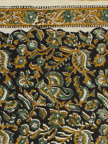 Black Mustard Green Hand Block Printed Cotton Fabric Per Meter - F001F2262