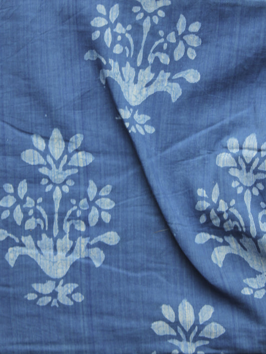 Indigo Ivory Hand Block Printed Cotton Fabric Per Meter - F001F904