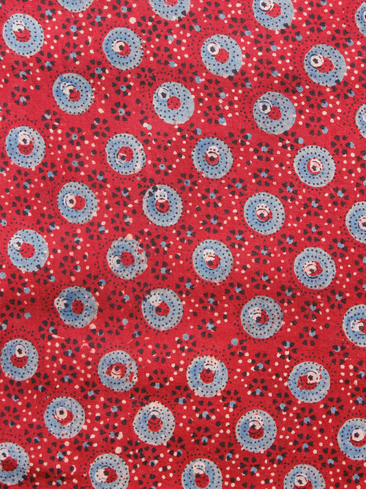 Red Indigo Black Ajrakh Hand Block Printed Cotton Fabric Per Meter - F003F1528