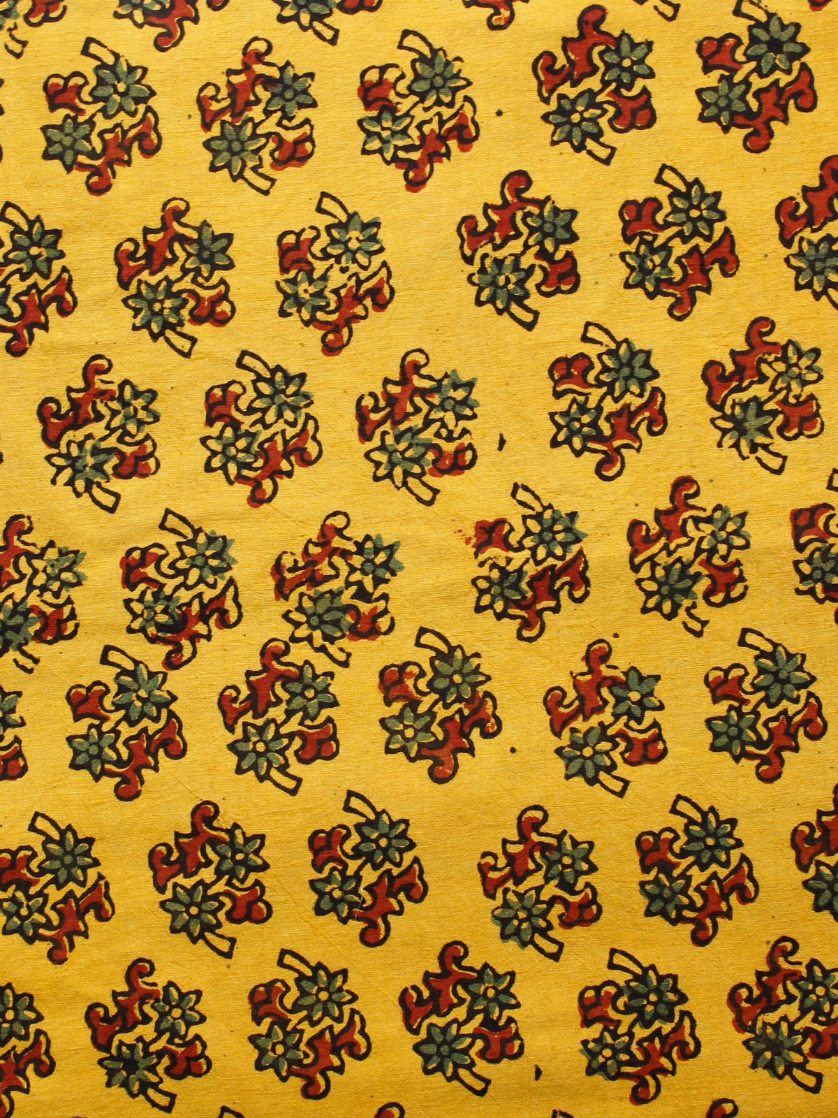 Yellow Red Green Ajrakh Hand Block Printed Cotton Fabric Per Meter - F003F1599