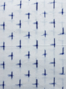 White Blue Pochampally Hand Weaved Double Ikat Fabric Per Meter - F003F1233