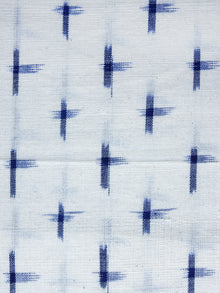 White Blue Pochampally Hand Weaved Double Ikat Fabric Per Meter - F003F1233