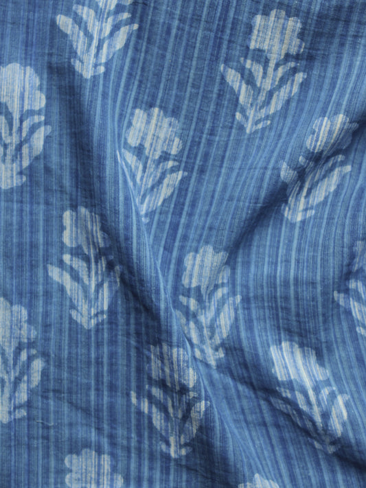 Indigo Ivory Hand Block Printed Cotton Fabric Per Meter - F001F905