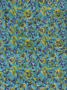 Blue Green Yellow Hand Block Printed Cotton Fabric Per Meter - F001F2319