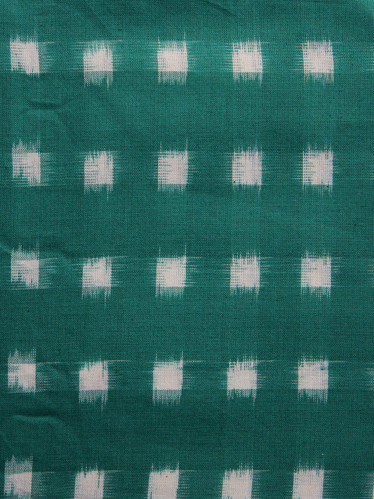 Green White Pochampally Hand Weaved Double Ikat Fabric Per Meter - F003F1240