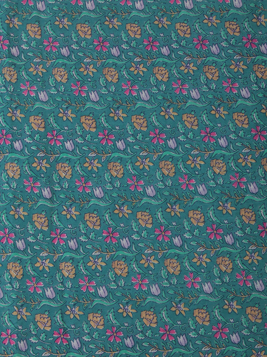 Green Magenta Mustard Block Printed Cotton Fabric Per Meter - F001F2376