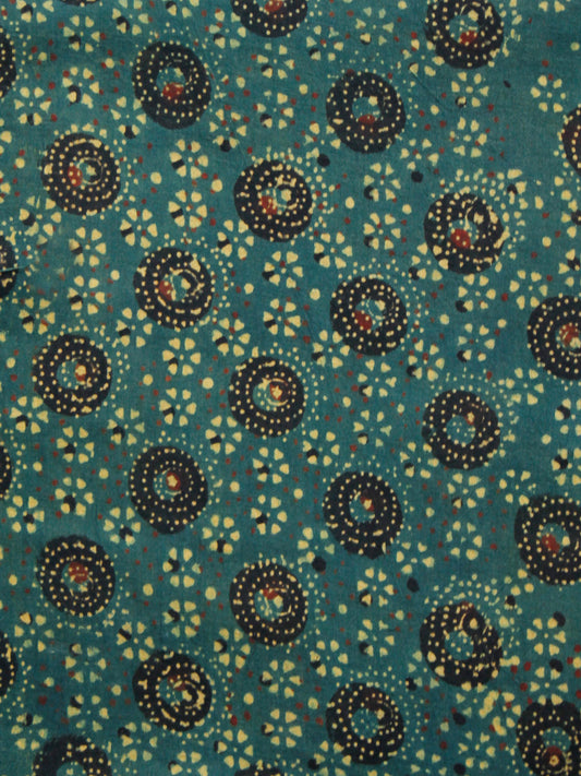 Green Black Mustard Rust Ajrakh Hand Block Printed Cotton Fabric Per Meter - F003F1529