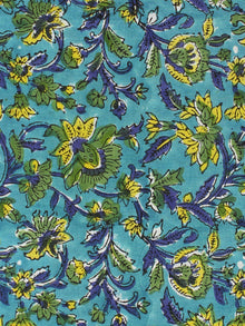 Blue Green Yellow Hand Block Printed Cotton Fabric Per Meter - F001F2319