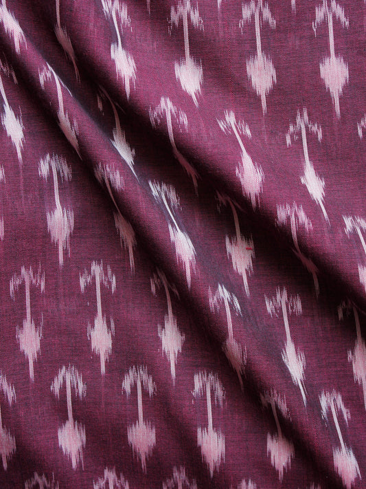 Deep Maroon Ivory Pochampally Weaved Ikat Mercerised  Fabric Per Meter - F002F1427