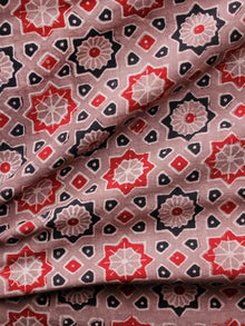 Light Brown Red Black Ajrakh Hand Block Printed Cotton Fabric Per Meter - F003F1600