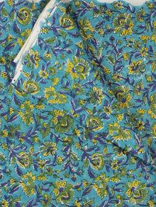 Blue Green Yellow Hand Block Printed Cotton Fabric Per Meter - F001F2319