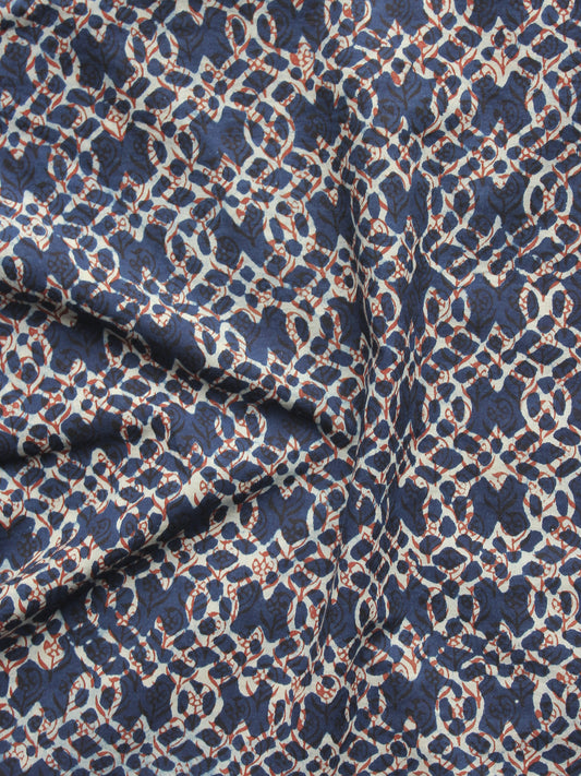 Indigo Ivory Rust Hand Block Printed Cotton Fabric Per Meter - F001F906