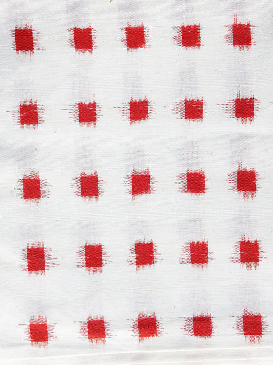 White Red Pochampally Hand Weaved Double Ikat Fabric Per Meter - F003F1235