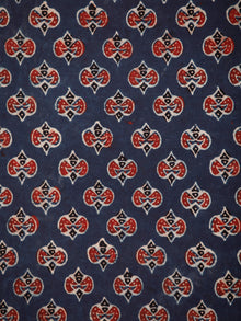 Indigo Red Ivory Black Ajrakh Block Printed Cotton Fabric Per Meter - F003F1760