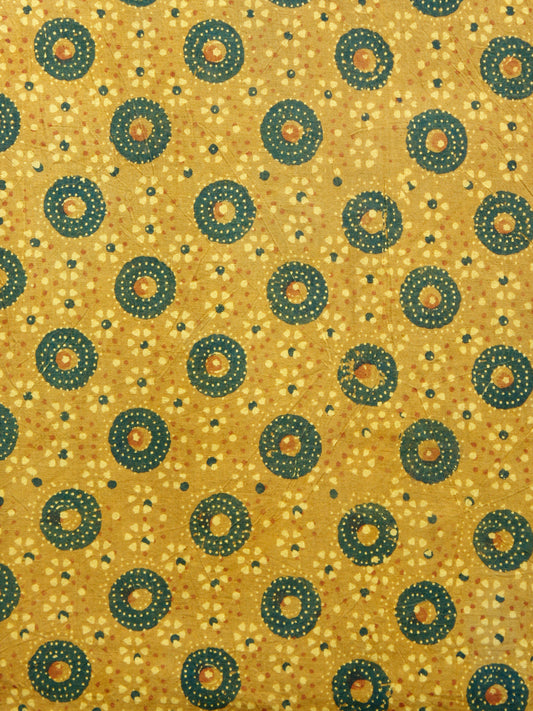 Yellow Green Rust Ajrakh Hand Block Printed Cotton Fabric Per Meter - F003F1530