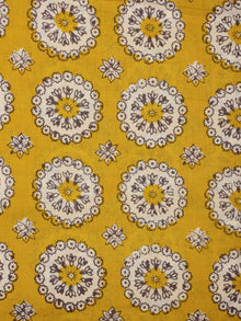 Mustard Ivory Brown Hand Block Printed Cotton Fabric Per Meter - F001F2018