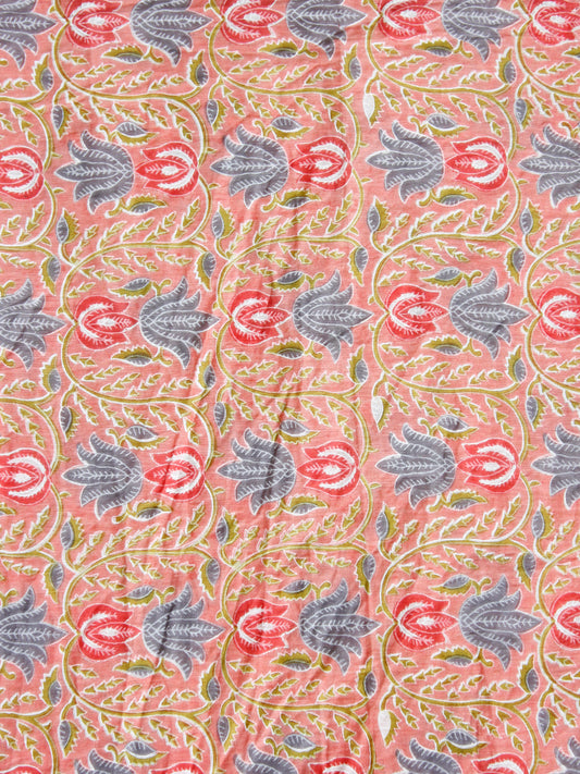 Peach Grey Pink Hand Block Printed Cotton Fabric Per Meter - F001F1932