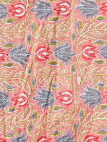 Peach Grey Pink Hand Block Printed Cotton Fabric Per Meter - F001F1932